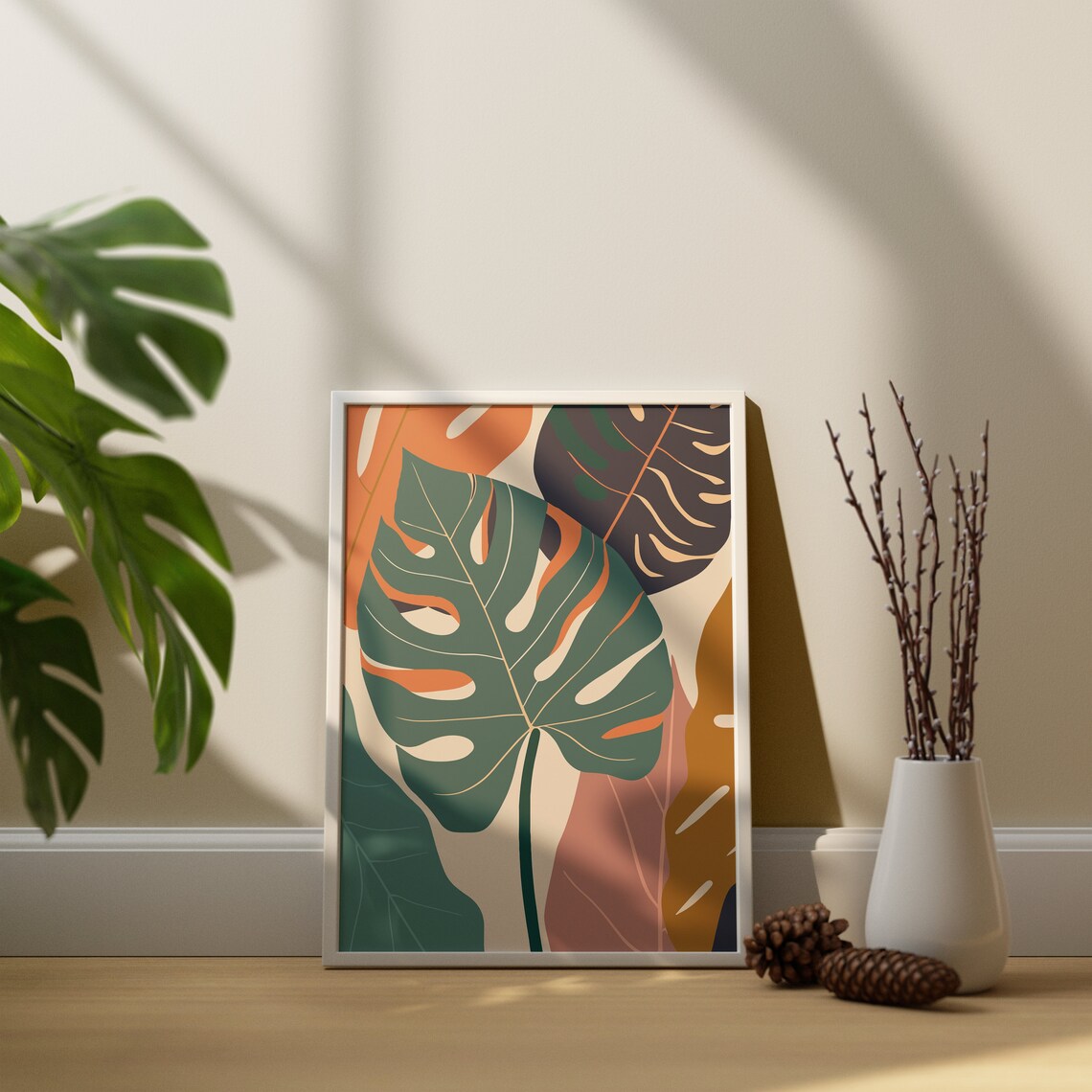 Monstera Wall Art Minimalist Tropical Decor Boho Greenery Print Modern Botanical Art Plant Print Wall Decor - Image 2