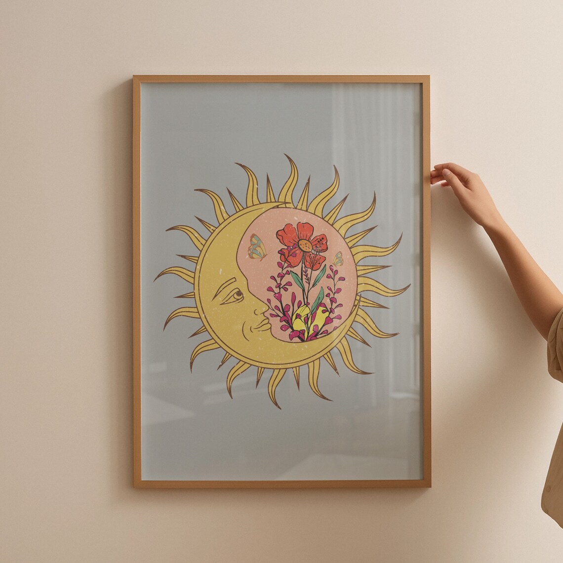 Celestial Sun Moon Retro Groovy Wall Art Print - Image 4