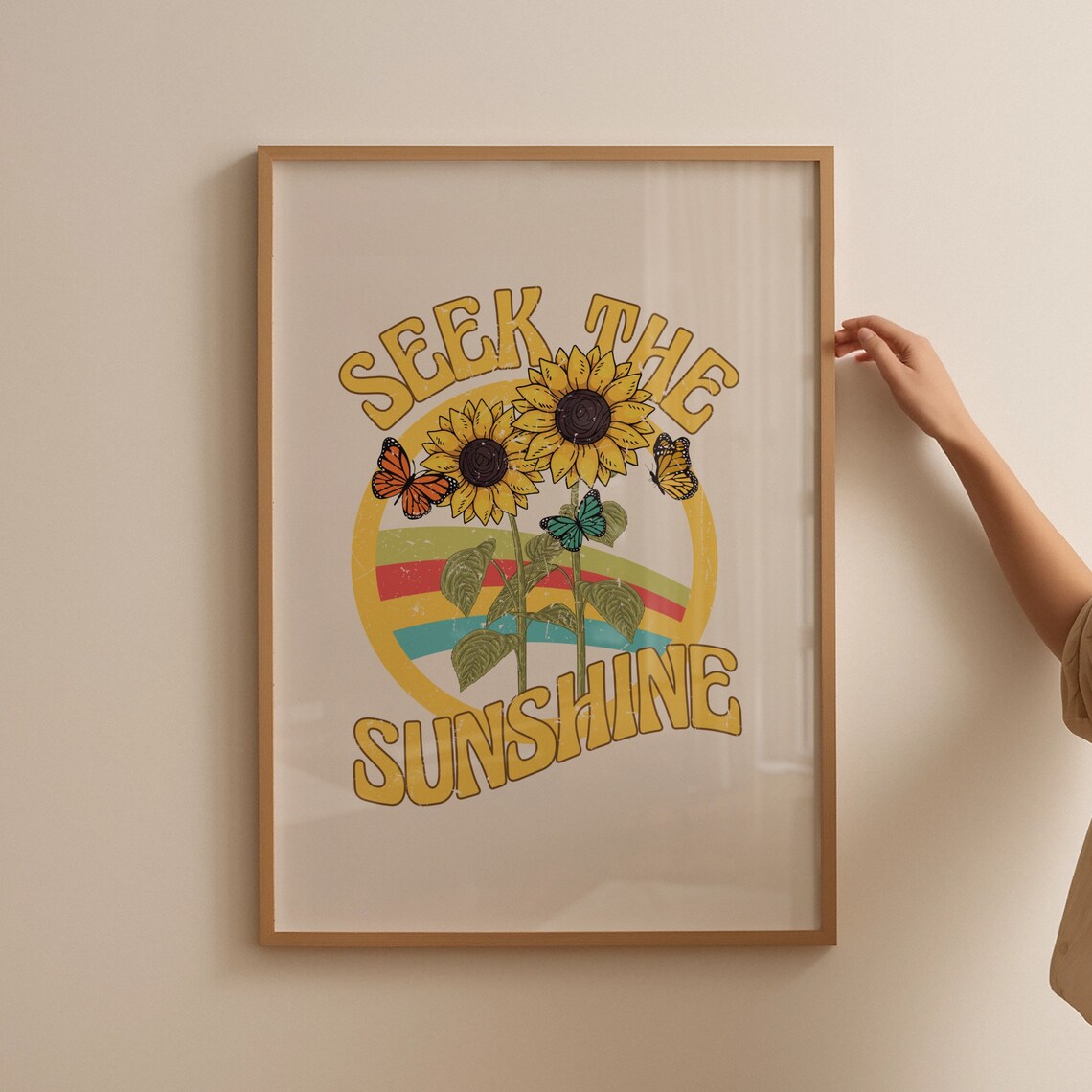 Seek The Sunshine Retro Sunflower Butterfly Groovy Quote Poster - Image 4