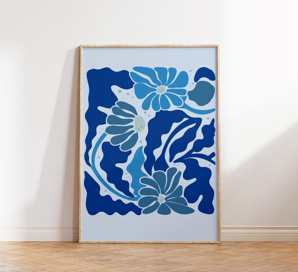 Blue Abstract Flower Wall Print Botanical Print Matisse Print Flower Poster Wall Decor Art Wall Art Prints - Image 3