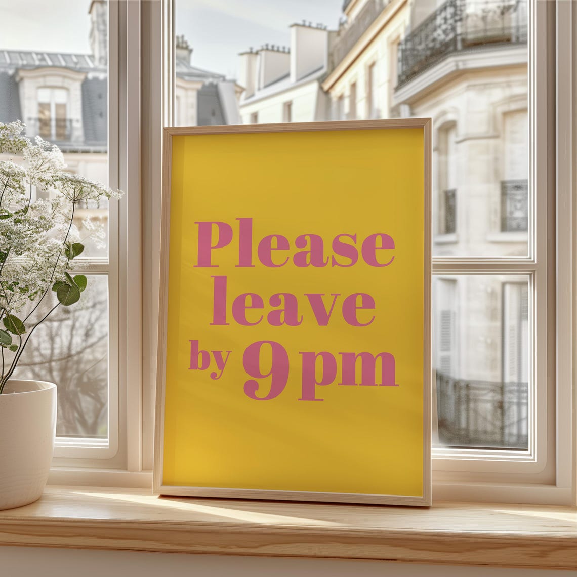 Please Leave By 9 Pm Funny Pink Mustard Yellow Retro Quote Poster - Image 4