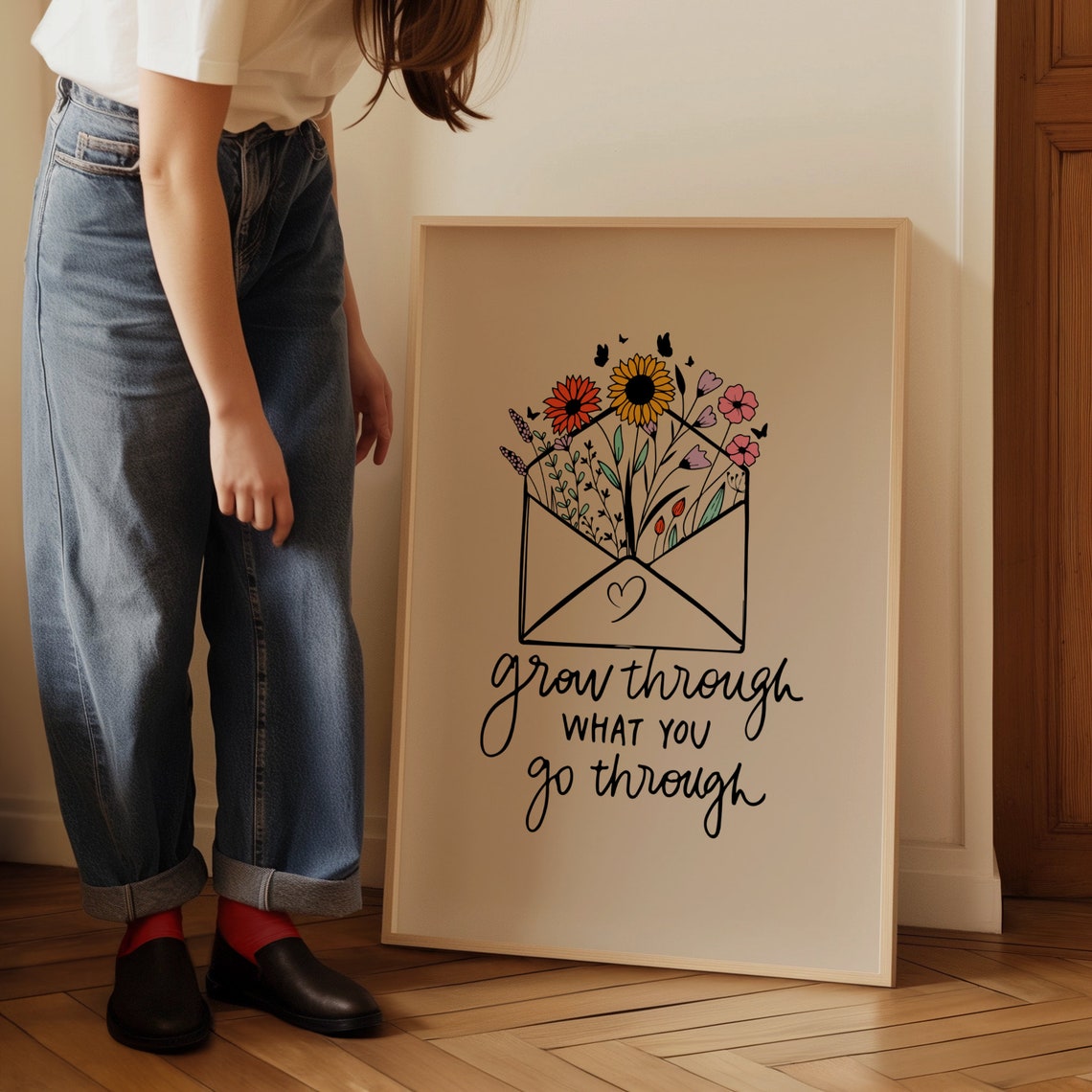 Grow Through What You Go Through Envelope Flowers Poster Quote Decor - Image 3