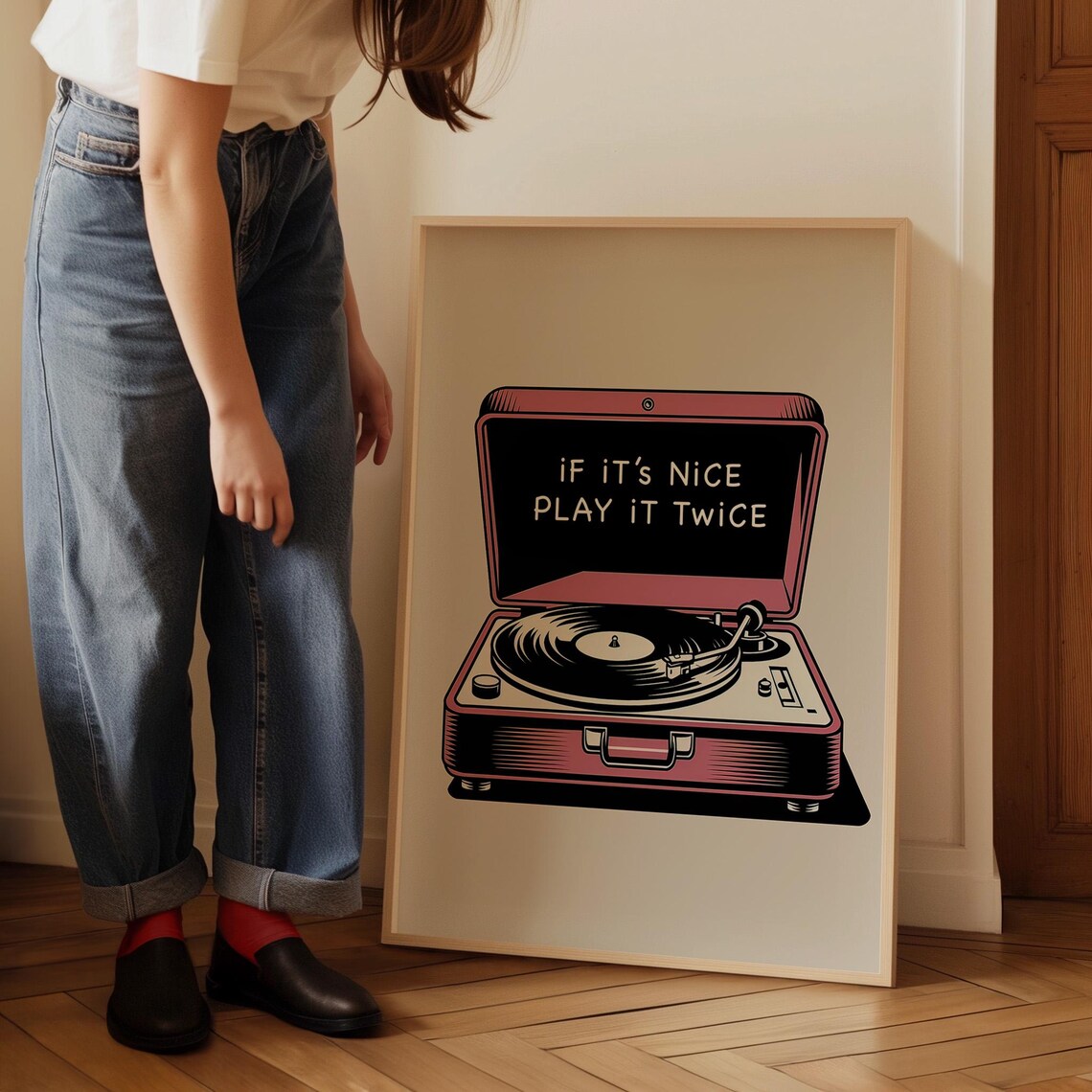 If It's Nice Play It Twice Record Player Poster Retro Music Lover Decor - Image 3