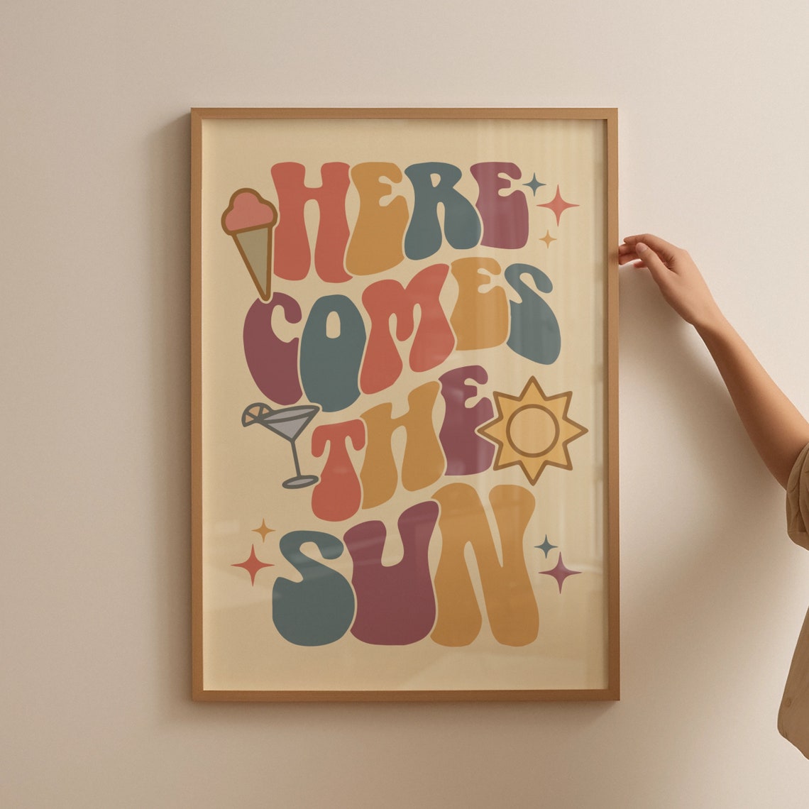 Here Comes The Sun Groovy Summer Retro Typography Art Poster - Image 4