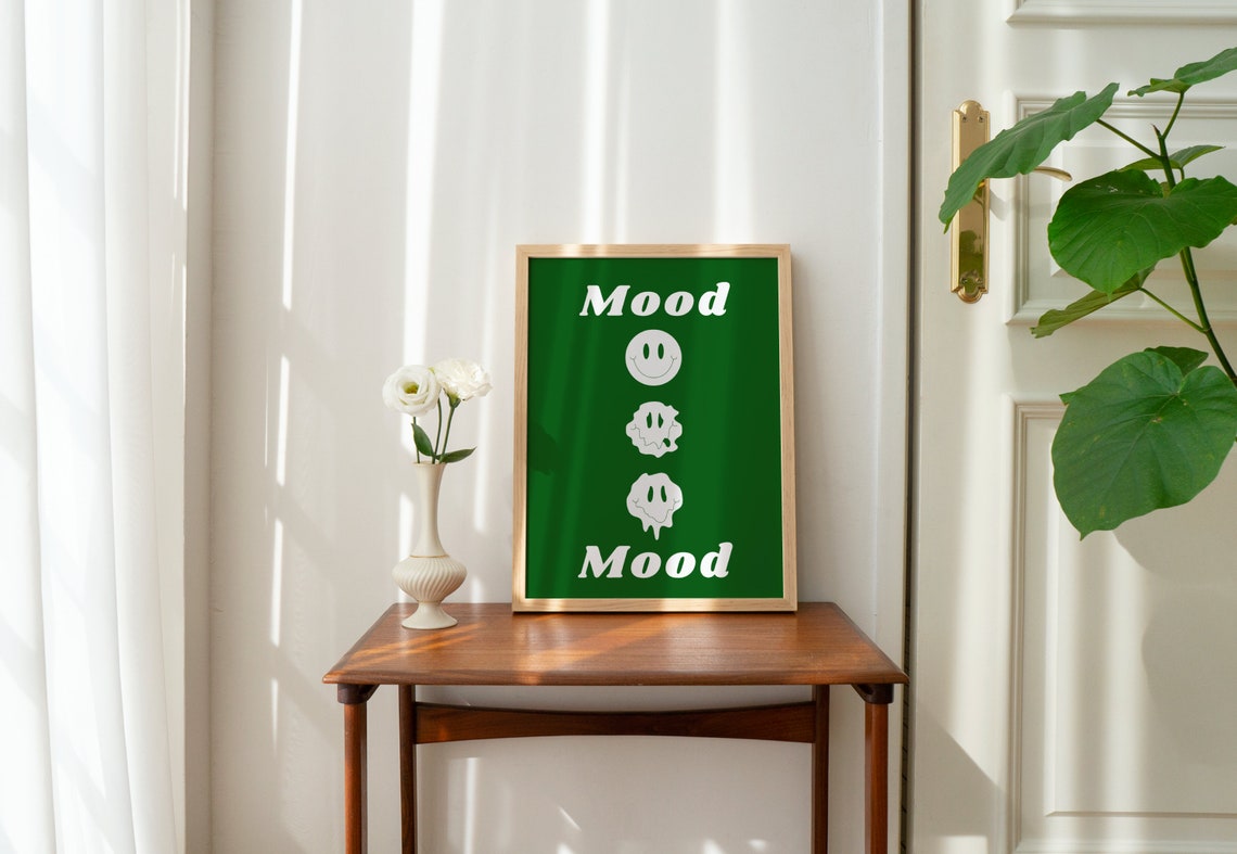 Mood Smiley Face Retro Poster Green Trippy Melting Smile Wall Decor - Image 2