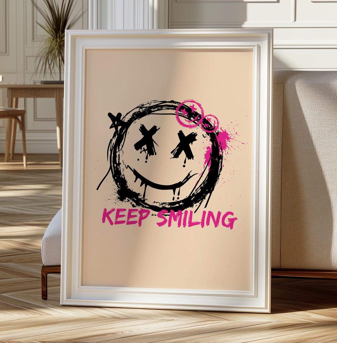 Keep Smiling Bold Graffiti Smiley Pink Splash Street Art Poster - Image 4