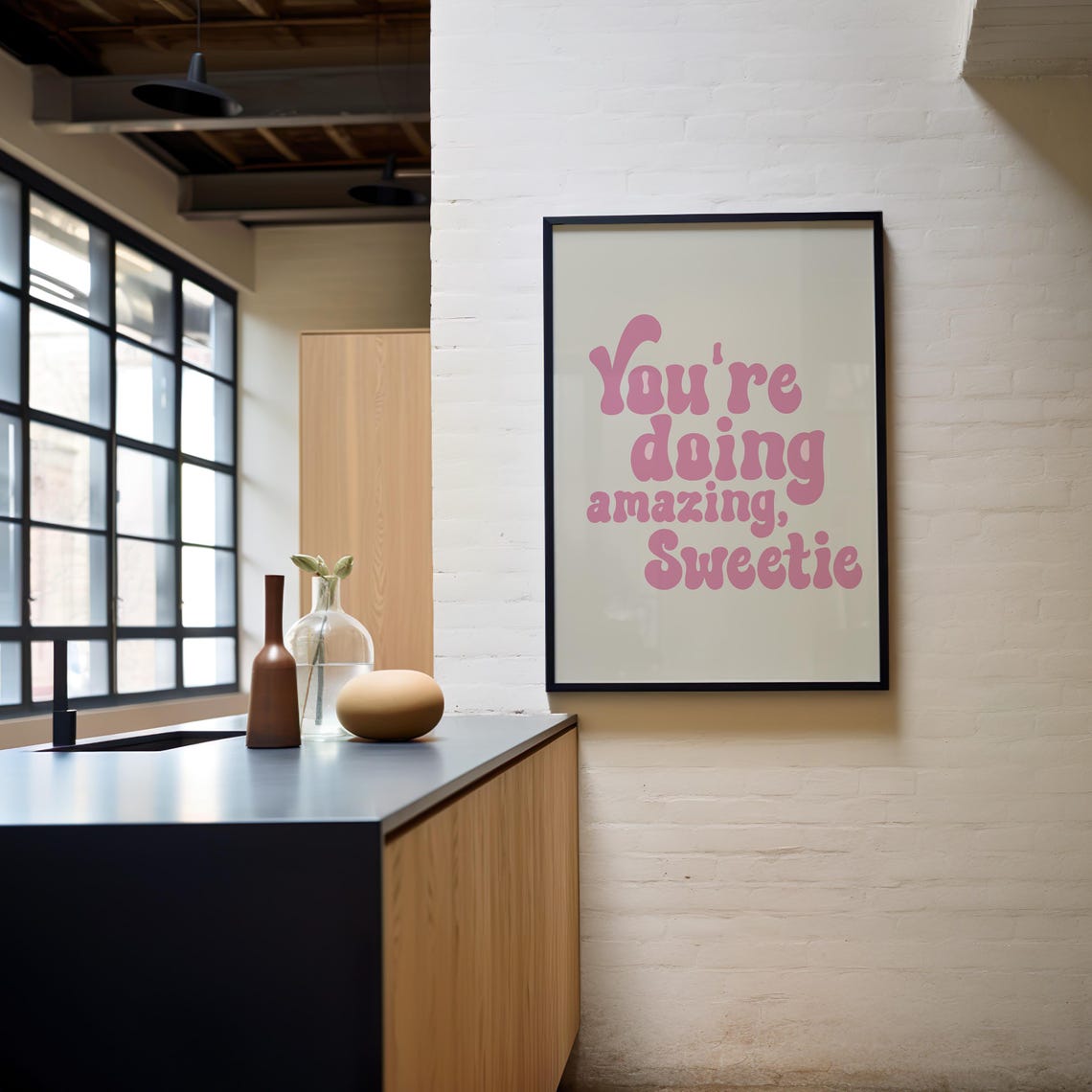 Cute You're Doing Amazing Sweetie Pink Retro Script Quote Poster - Image 3