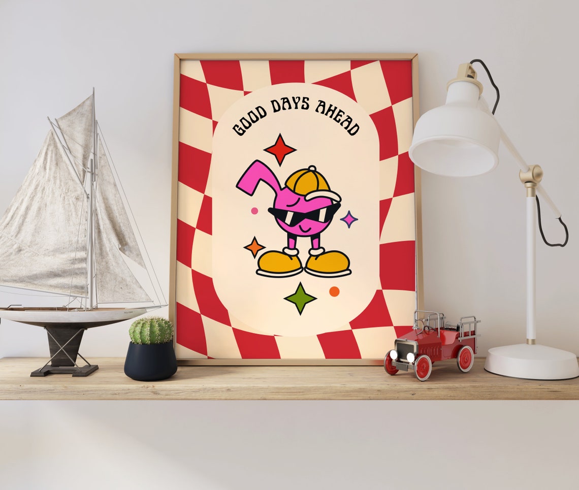 Good Days Ahead Retro Pink Groovy Character Checkerboard Poster - Image 2
