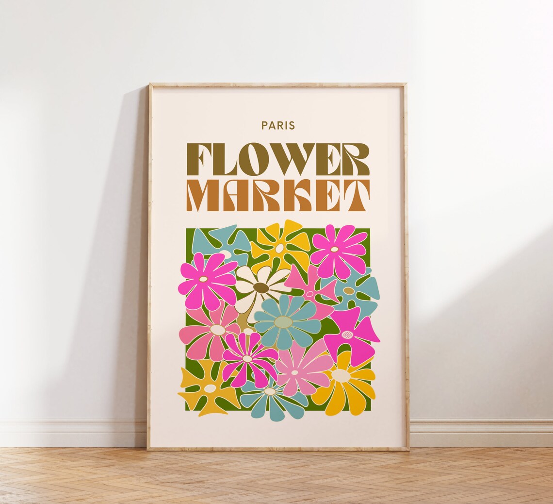 Paris Flower Market Bold Retro Groovy Colorful Floral Art Poster - Image 3