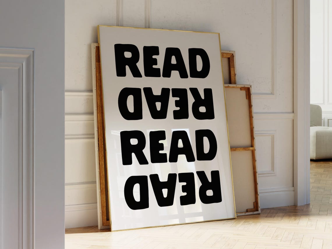 Read Read Read Mirrored Black Typography Book Lover Wall Poster - Image 2