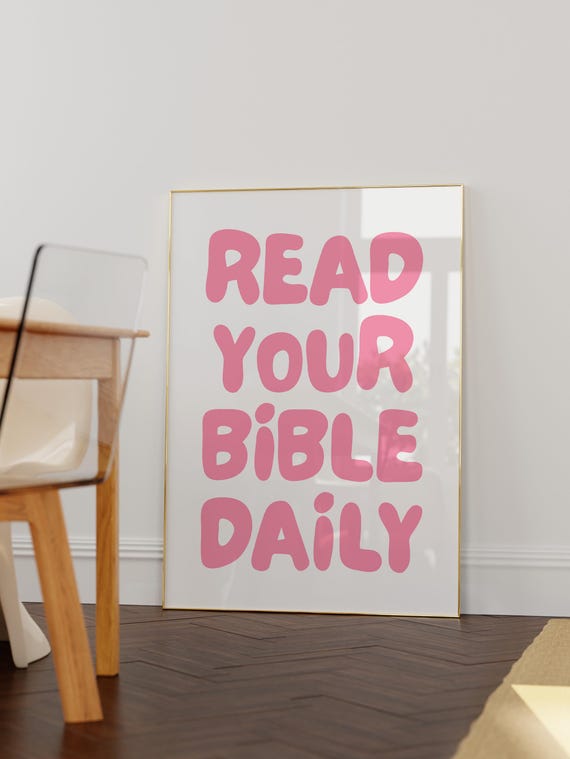 Read Your Bible Print Pink Girl Christian Wall Art Girls Room Decor Cute Verse For