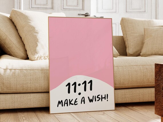 11:11 Make A Wish Pink Hand Lettered Lucky Charm Bedroom Poster