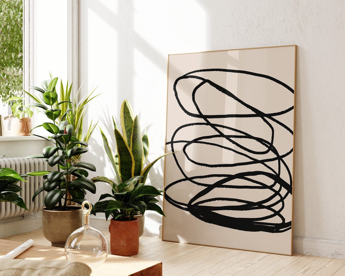 Black Scribble Line Abstract Minimal Modern Neutral Doodle Art Poster - Image 2