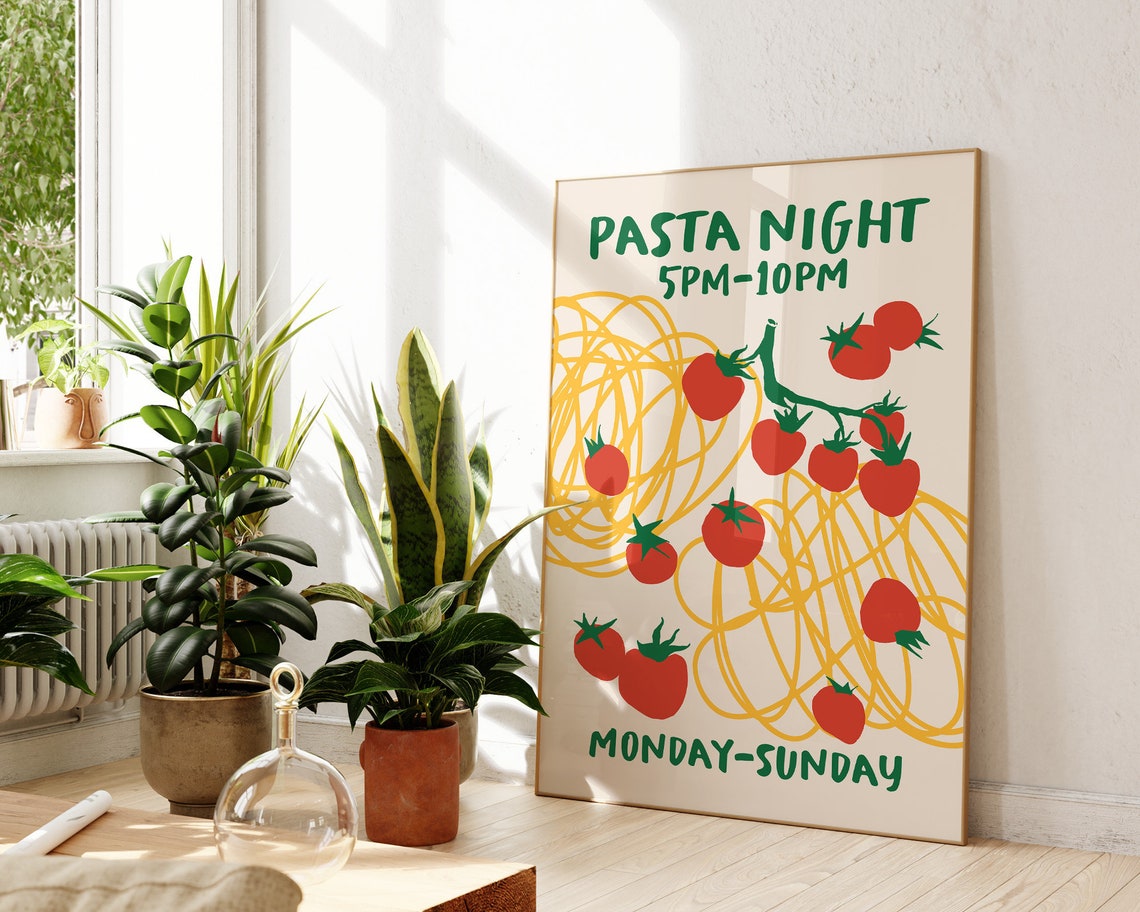 Pasta Night Italian Kitchen Spaghetti Tomato Quote Art Poster - Image 2