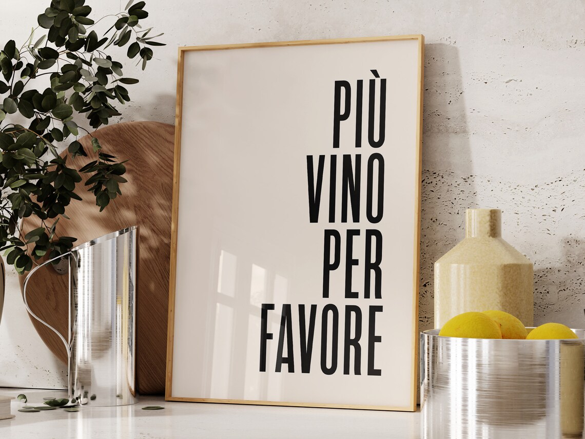 Più Vino Per Favore Black Italian Wine Quote Typography Poster - Image 3