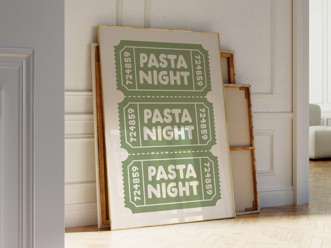 Pasta Night Ticket Wall Art Sage Green Art Print Retro Ticket Print Pasta Lover Gift Cute Kitchen Print Light Green Print - Image 2