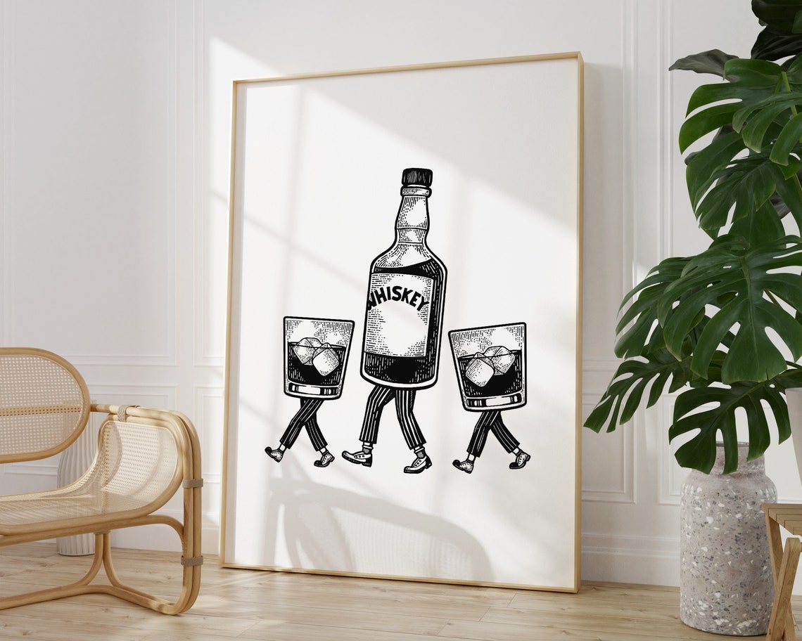 Walking Whiskey Bottle Trio Vintage Funny Kitchen Bar Poster - Image 2