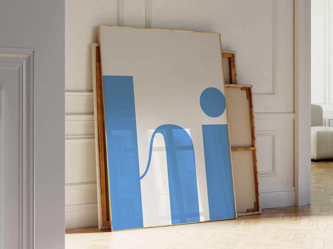 Oversized Blue Hi Print Minimalist Entryway Welcome Wall Decor
