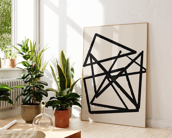 Geometric Line Drawing Scandinavian Wall Art Abstract Art Print Minimalist Aesthetic Wall Art Black Brush Strokes Art Print