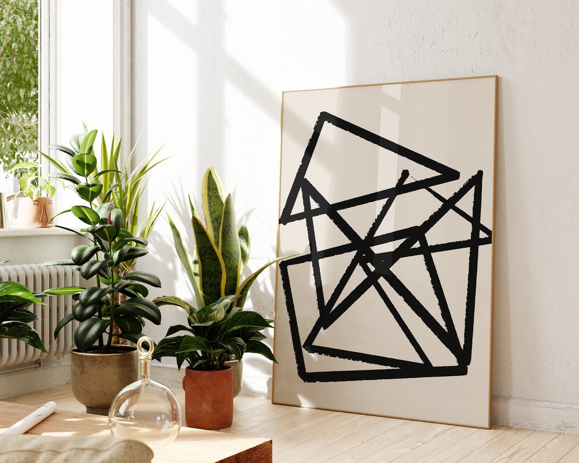 Bold Black Brushstroke Geometric Triangle Abstract Line Art Poster
