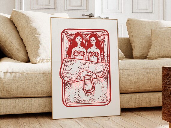 Retro Sardines Wall Art Cute Kitchen Art Print Seafood Print Aesthetic Kitchen Wall Art Vintage Fish Print Trendy Food Poster