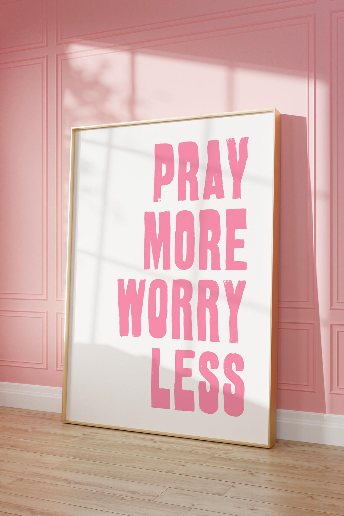 Pray More Worry Less Pink Christian Quote Poster for Girls Bedroom - Image 2