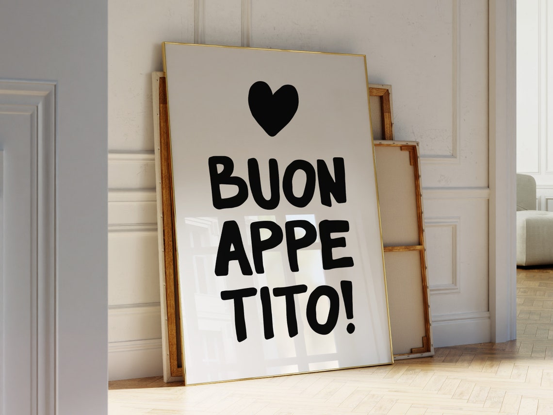 Bold Buon Appetito Black Heart Kitchen Hand Lettered Quote Poster