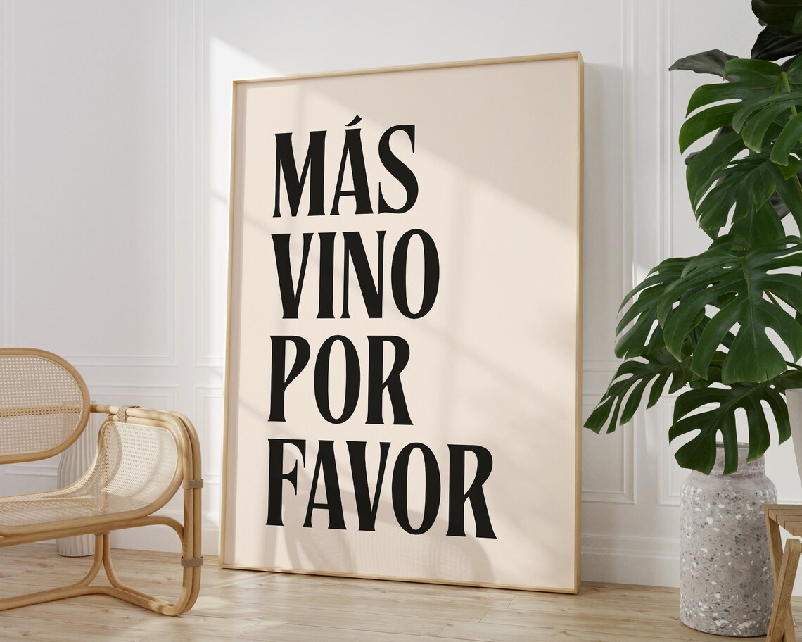 Bold Black Más Vino Por Favor Spanish Wine Quote Typography Poster - Image 2