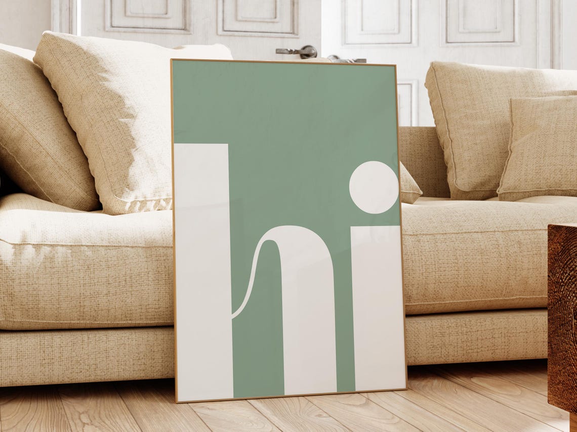 Sage Green Big Hi Print Minimalist Entryway Welcome Decor Greeting - Image 2
