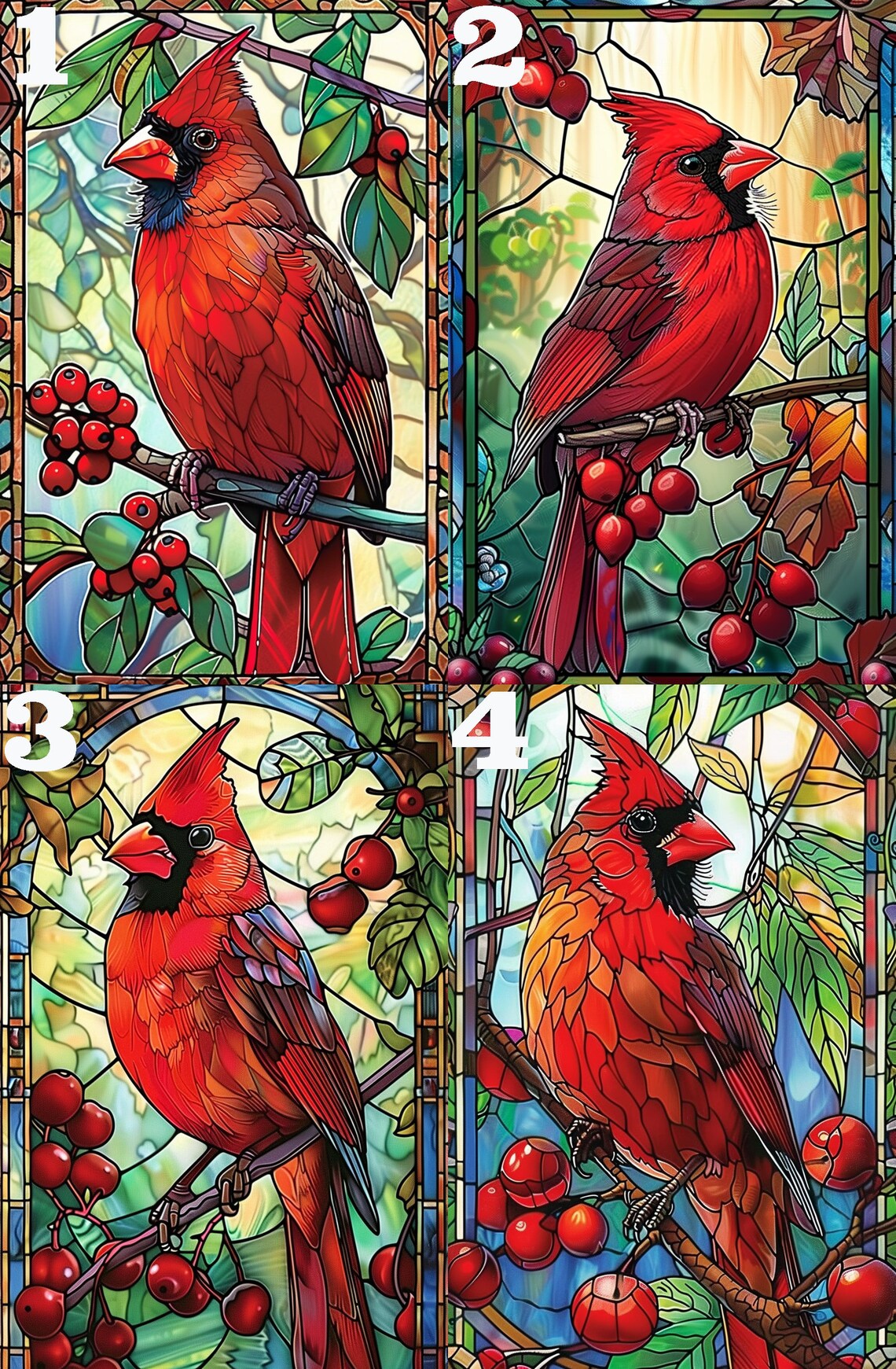 Christmas Stained Glass Cardinal Bird Art Print - Image 4