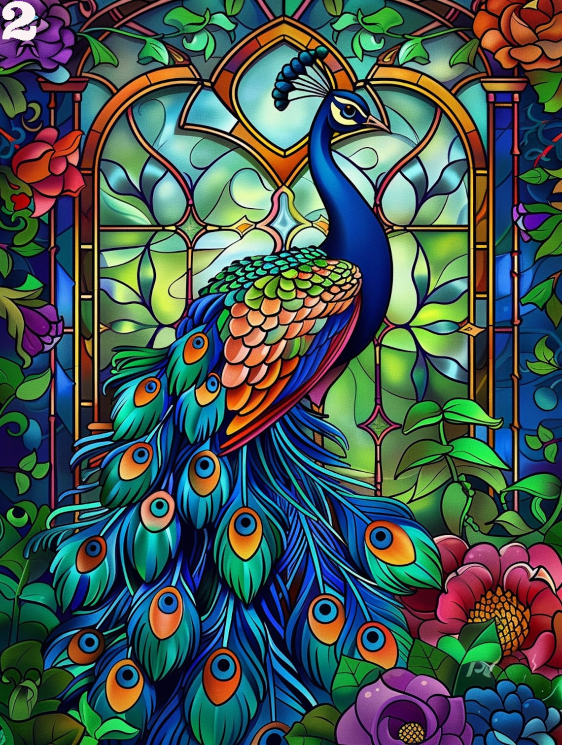 Blue Peacock Stained Glass Diamond Art Painting Kit - Image 3