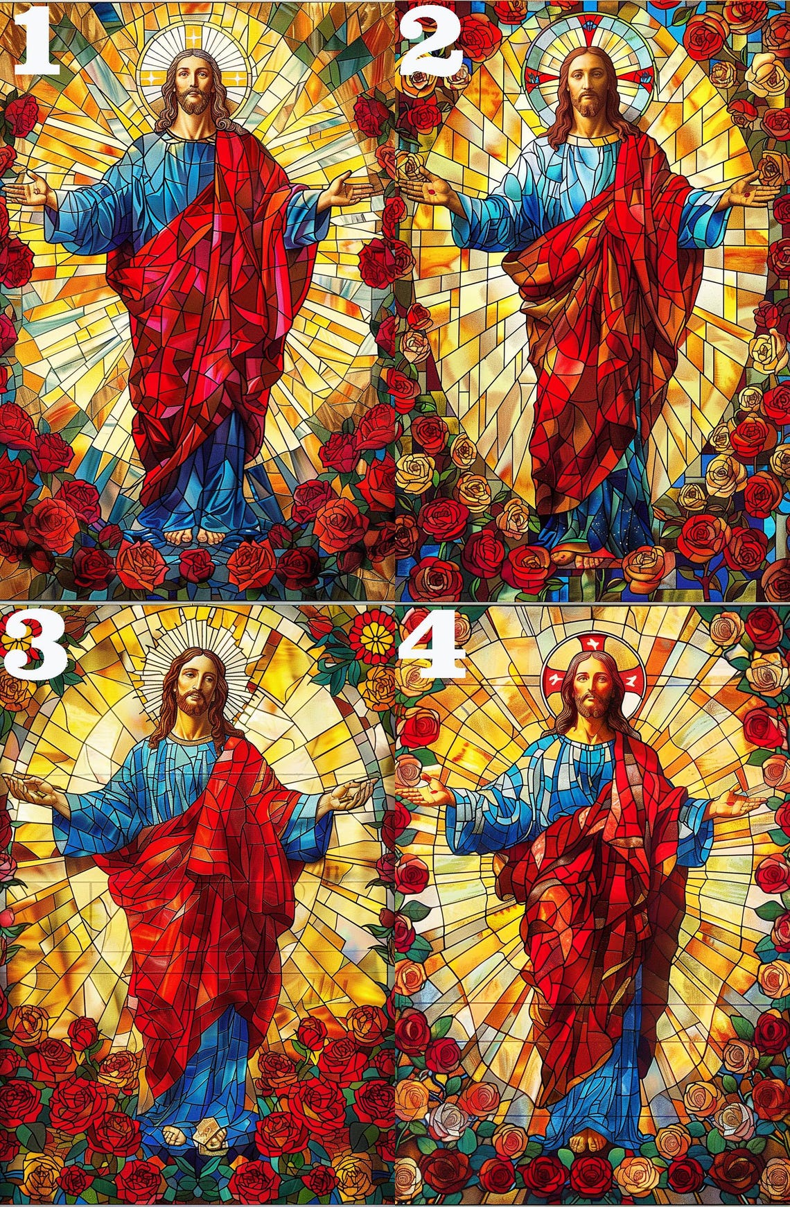 Jesus with Open Arms Stained Glass Golden Light Roses Poster - Image 4