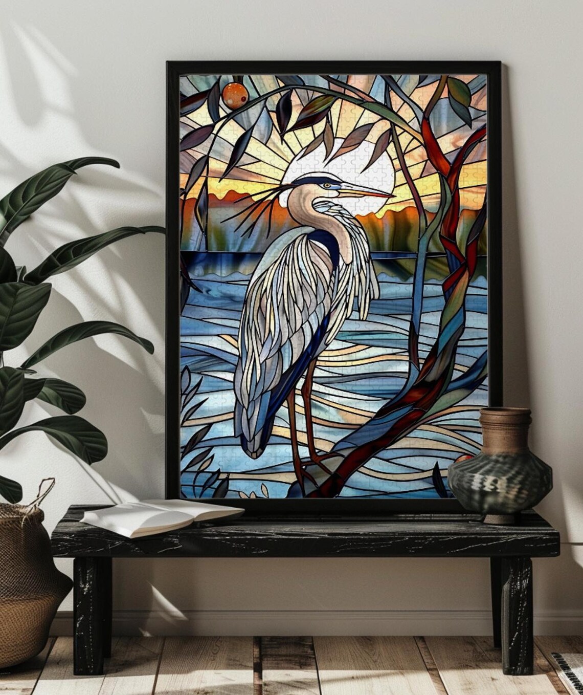 Stained Glass Heron Puzzle Art, Couple Gift