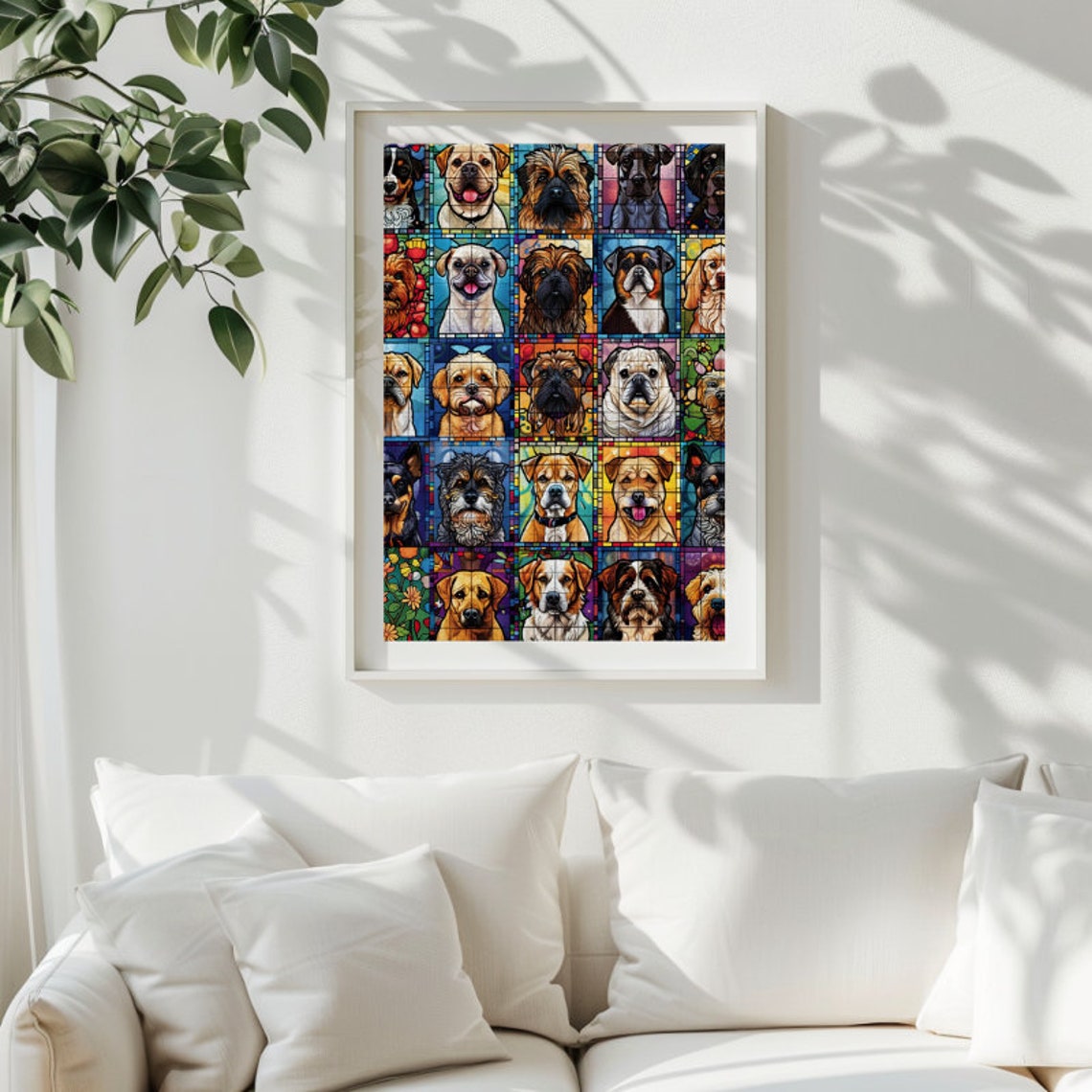 Stained Glass Dog Breed Portrait Collage Grid Twelve Dogs Poster - Image 2