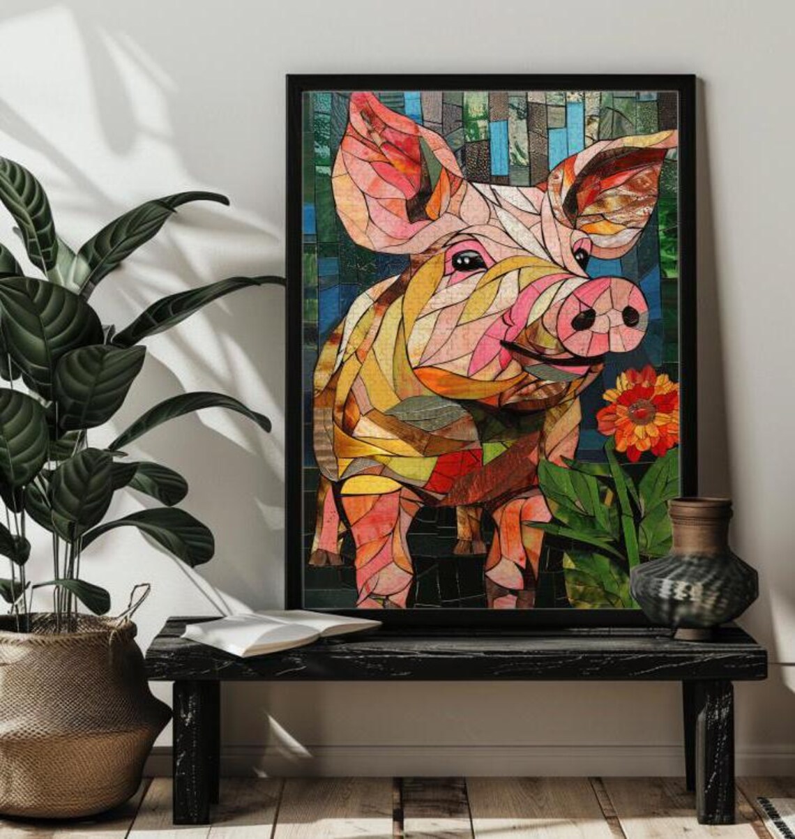 Stained Glass Pig Farmhouse Wall Art Poster