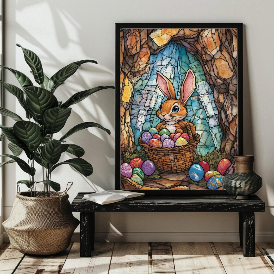 Stained Glass Easter Bunny Rabbit Art Print - Image 2