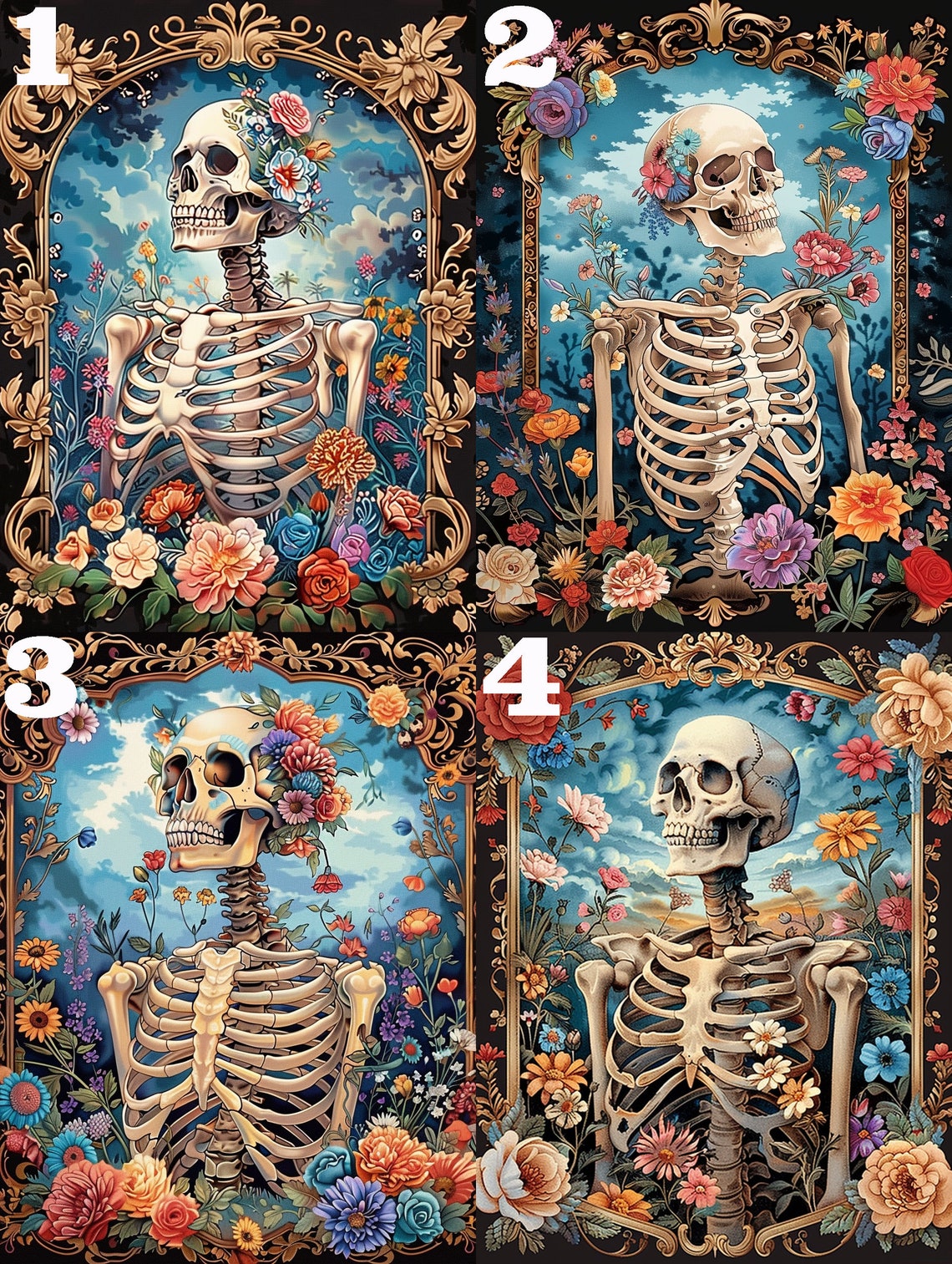 Floral Skeleton With Flower Crown Day Of The Dead Art Poster - Image 4