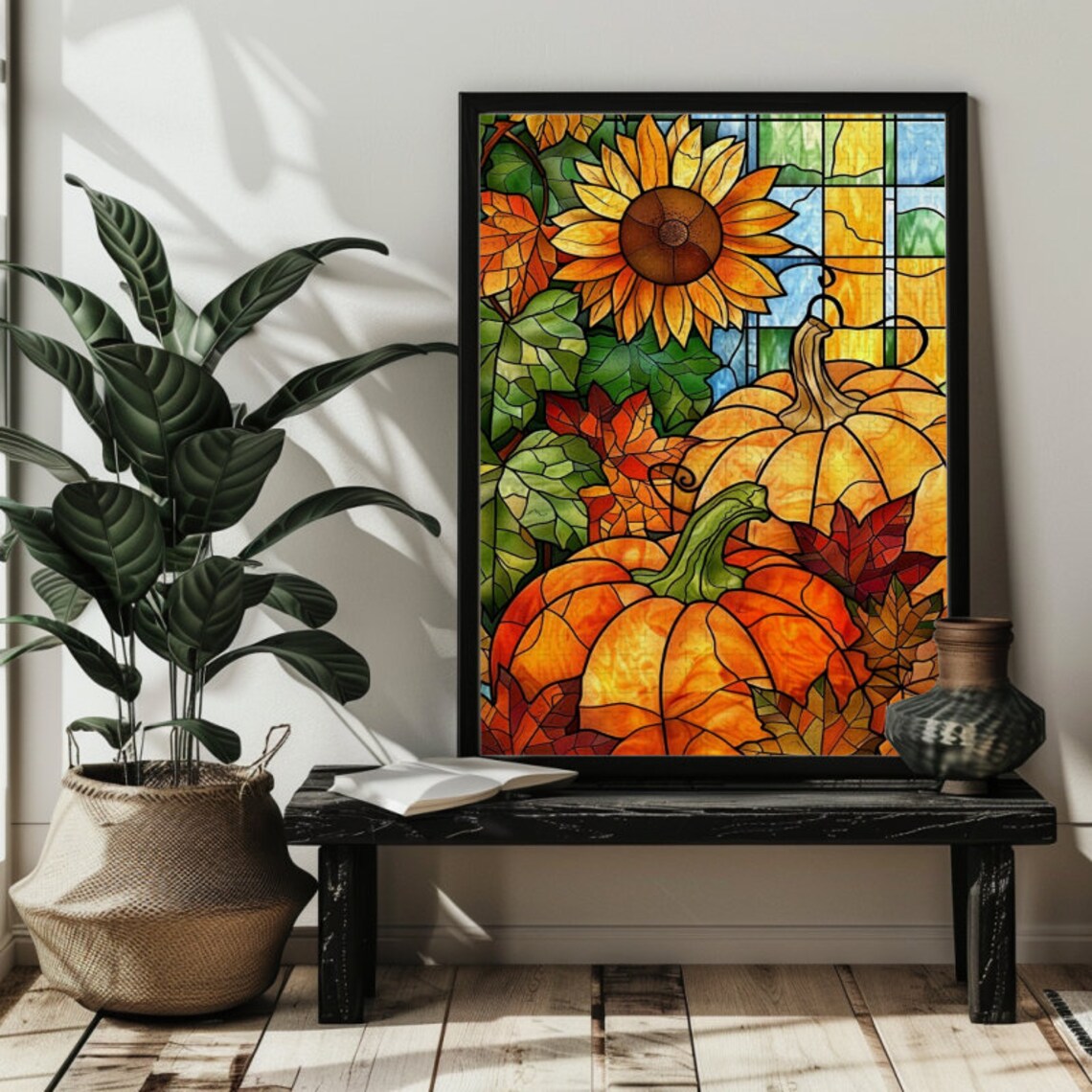 Stained Glass Fall Pumpkin Harvest Puzzle Art - Image 2