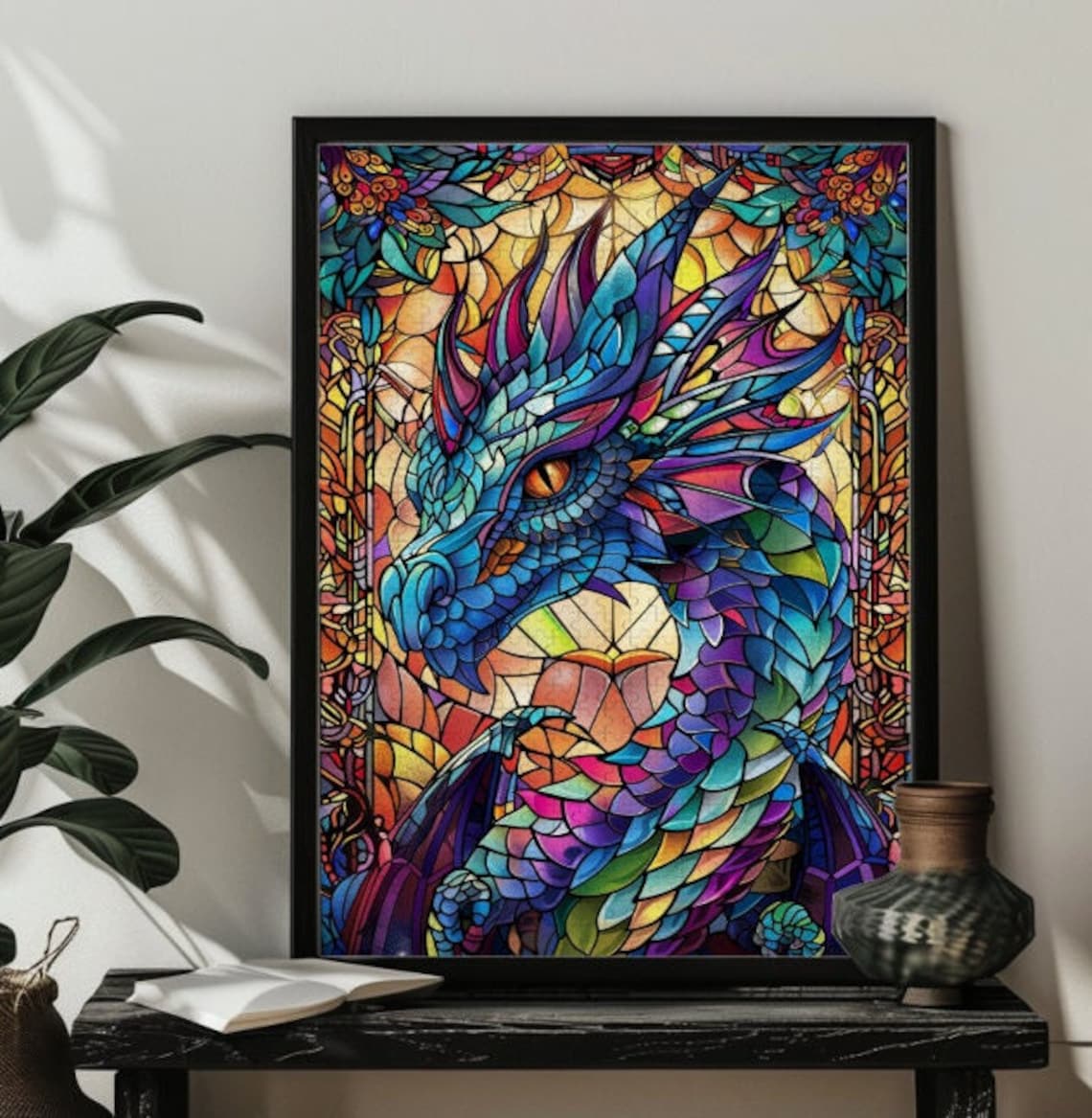 Stained Glass Dragon Jigsaw Puzzle Art Print