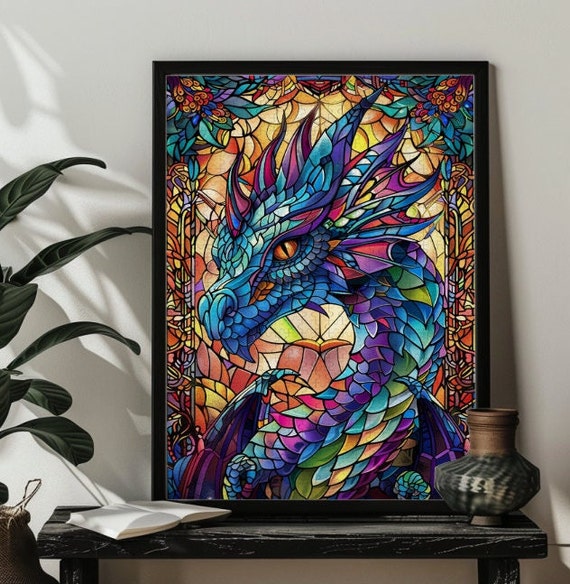 Stained Glass Dragon Jigsaw Puzzle Art Print
