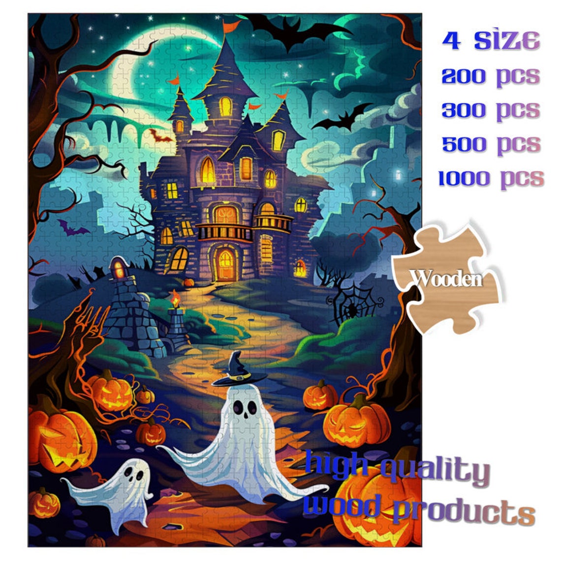Halloween Haunted House with Ghost and Pumpkins Spooky Poster - Image 4