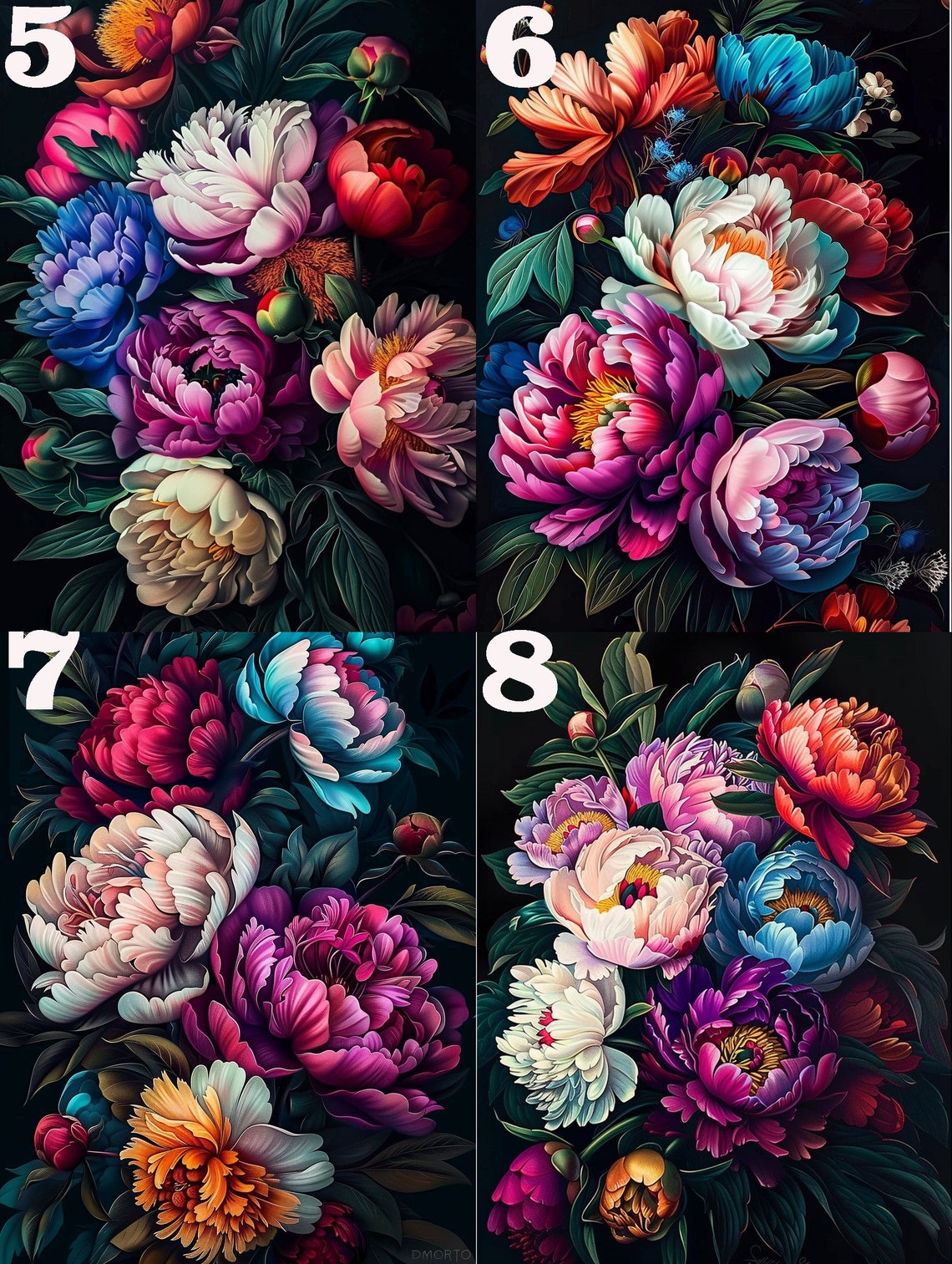 Lush Peony Bouquet On Dark Background Elegant Botanical Art Poster - Image 4