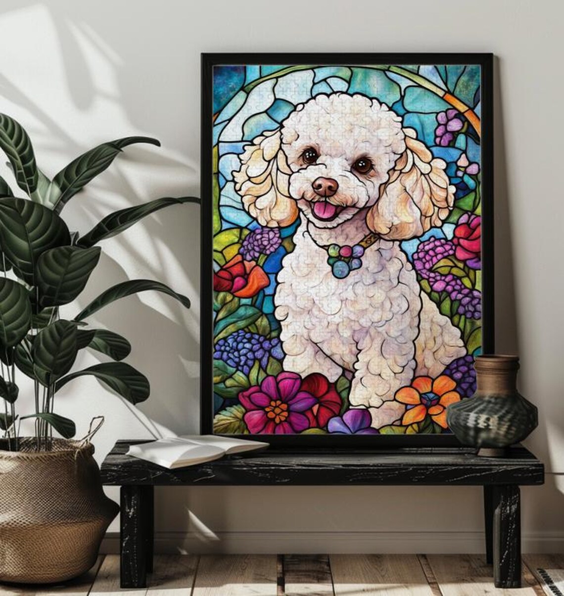 Stained Glass Poodle Puzzle, Dog Lover Art Print