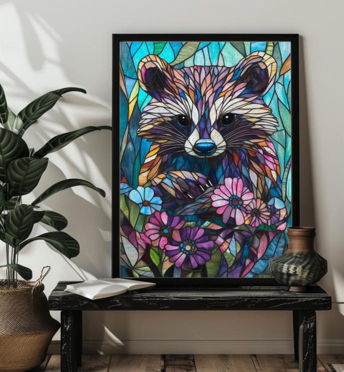 Stained Glass Raccoon Puzzle, Animal Lover Decor - Image 2