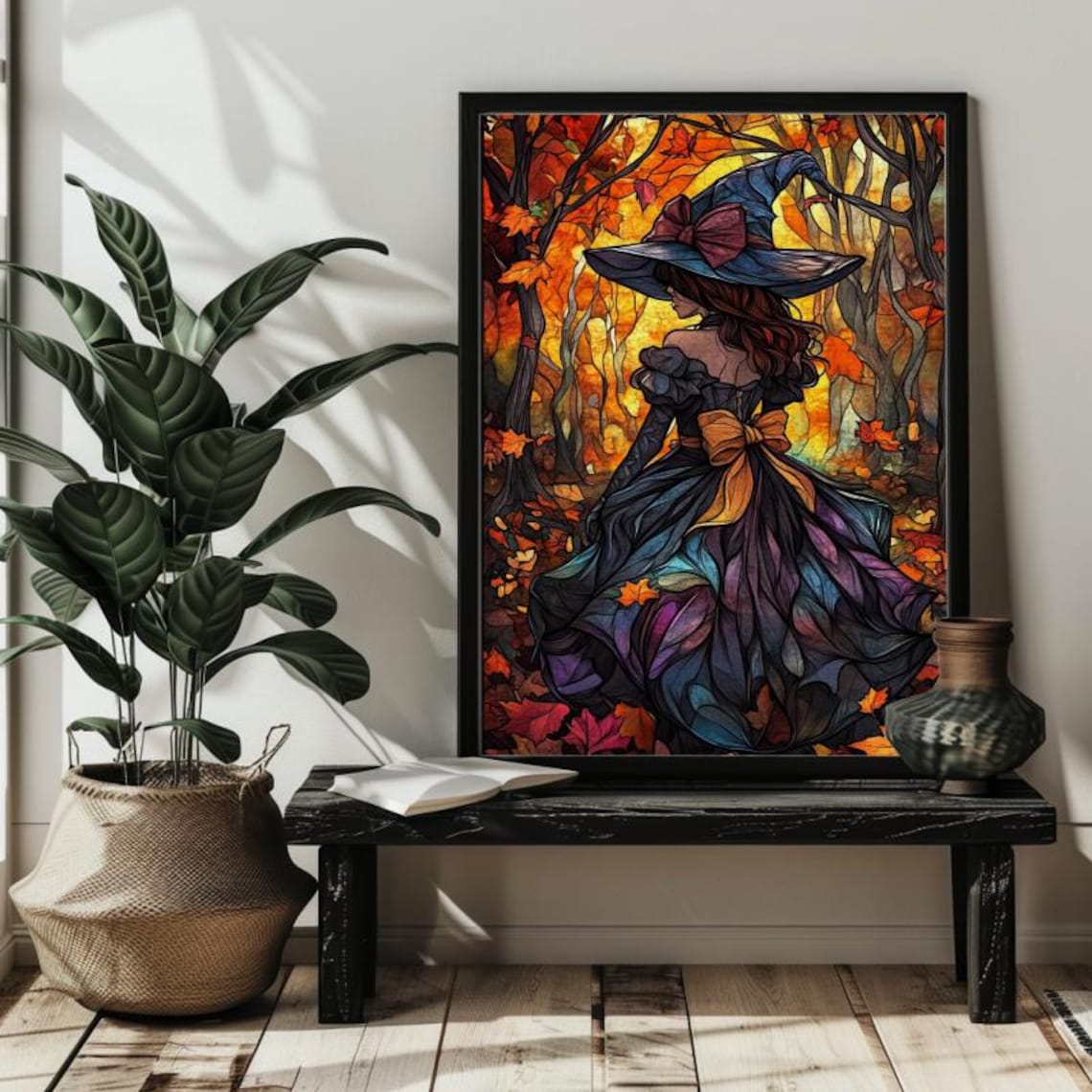 Halloween Stained Glass Witch Puzzle, Autumn Decor - Image 2