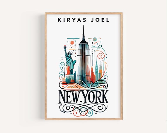 Kiryas Joel New York Retro Liberty Skyline Illustration Poster