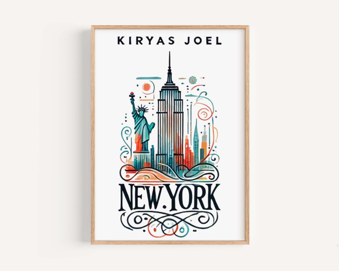 Kiryas Joel New York Retro Liberty Skyline Illustration Poster