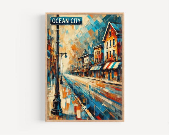 New Jersey Ocean City Wall Art Print Travel Poster Beach Decor Housewarming Gift Coastal Nj