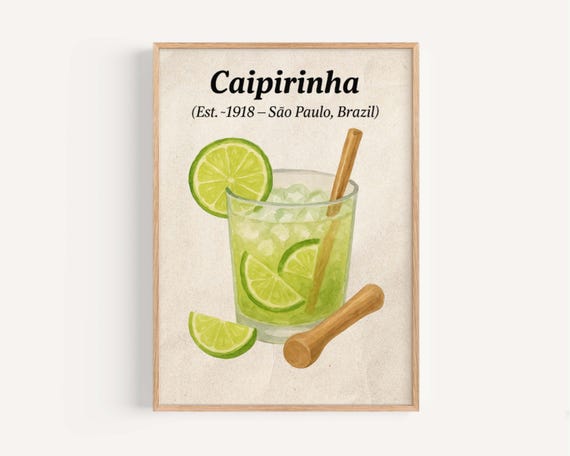 Caipirinha Cocktail Print Brazilian Lime Drink Illustration Tropical Wall Art