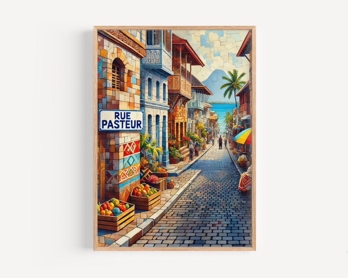 Rue Pasteur Moroni Comoros Colorful Mosaic Street Scene Poster